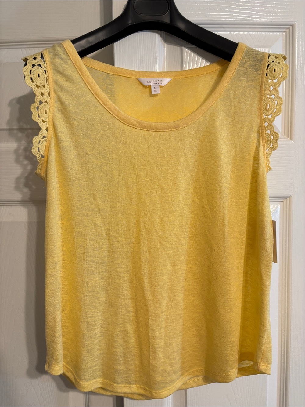LC Lauren Conrad Light Yellow Crochet Sleeve Tank